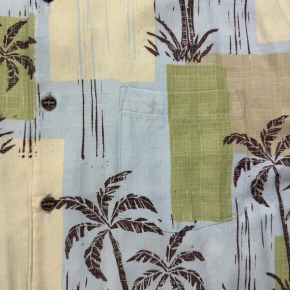 Quiksilver Waterman Mens XXL Hawaiian Shirt Palm Trees Blue Green Beige - Picture 3 of 6